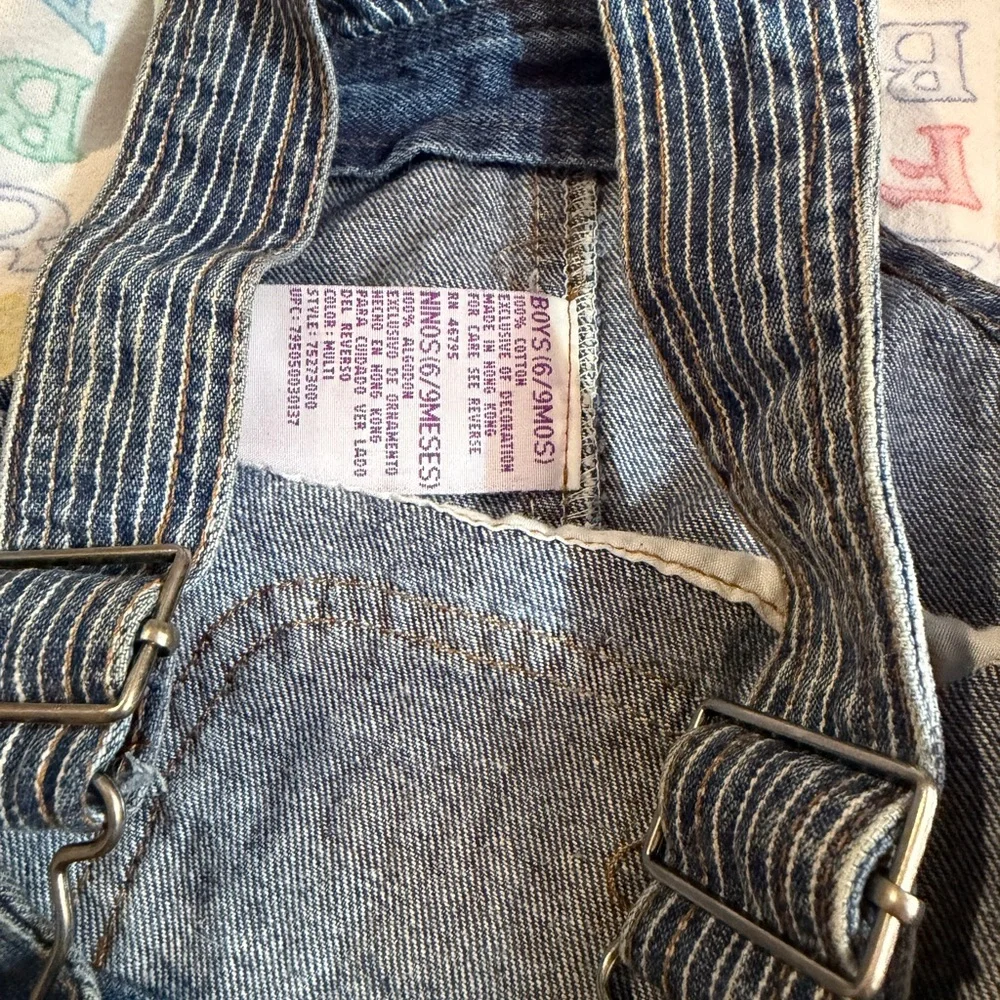 VTG  Baby Winnie the Pooh Tigger Denim Overalls 6–9M - Picture 3 of 3